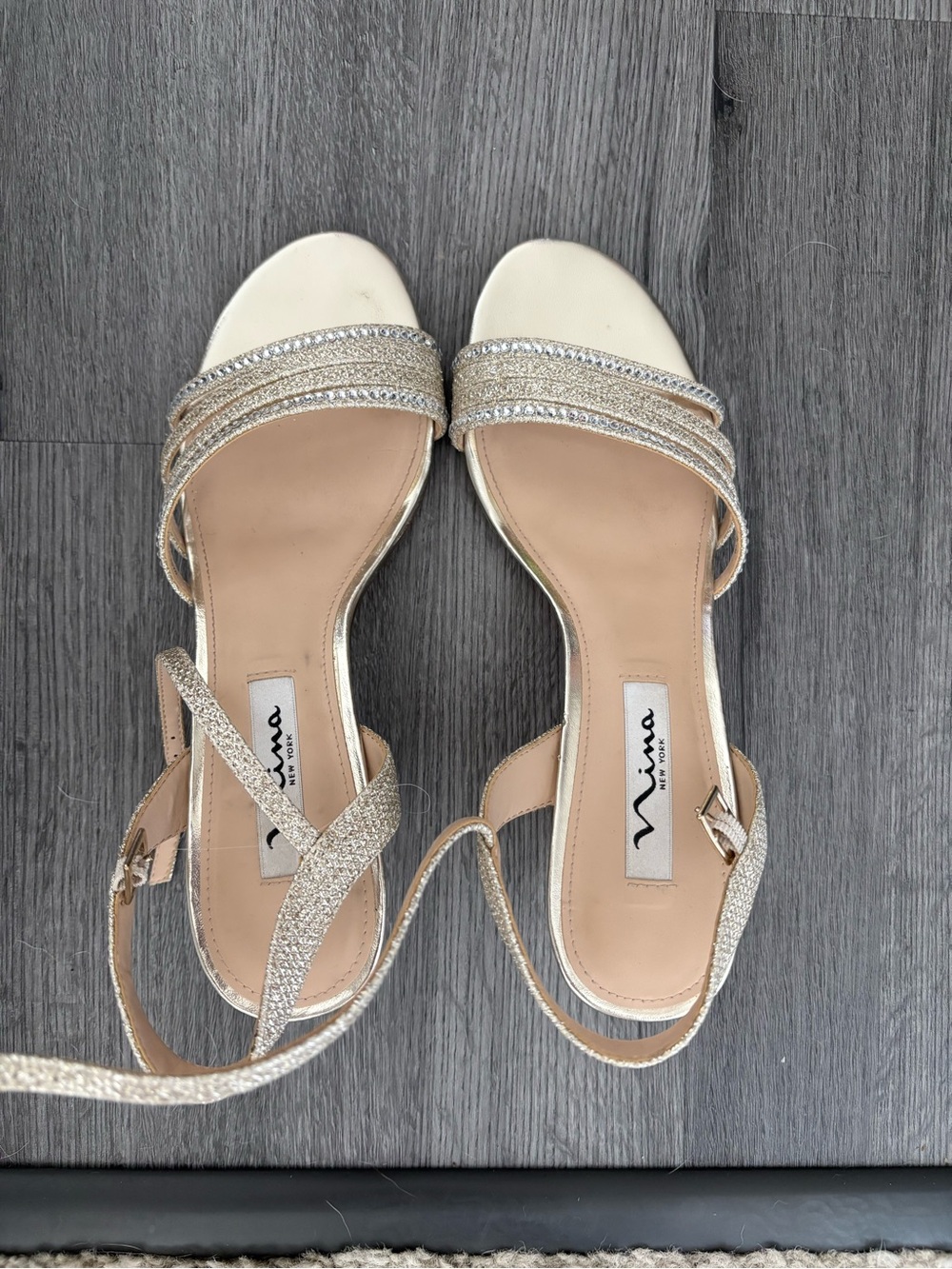 Nina Glitter Strappy Heels in Champagne